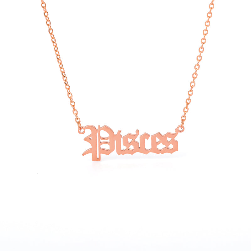 Old English Zodiac Name Necklace