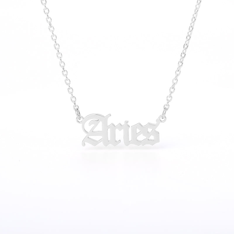 Old English Zodiac Name Necklace