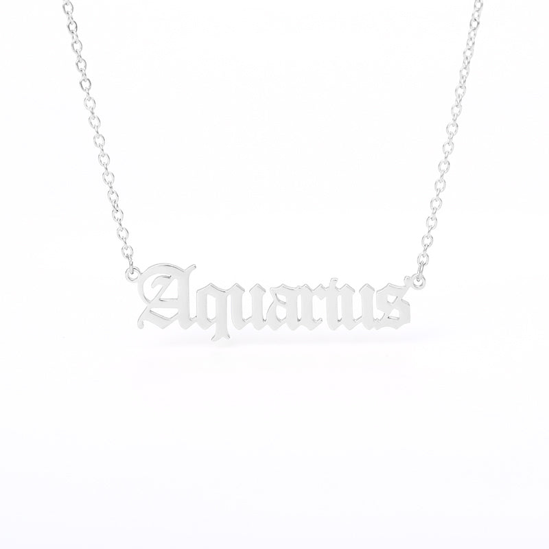 Old English Zodiac Name Necklace