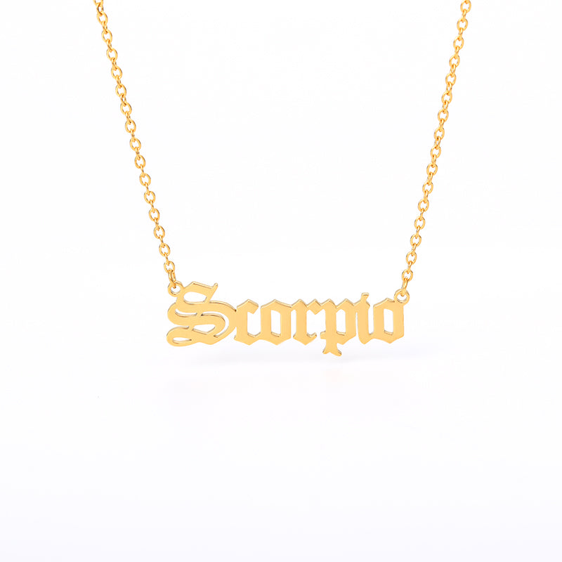 Old English Zodiac Name Necklace