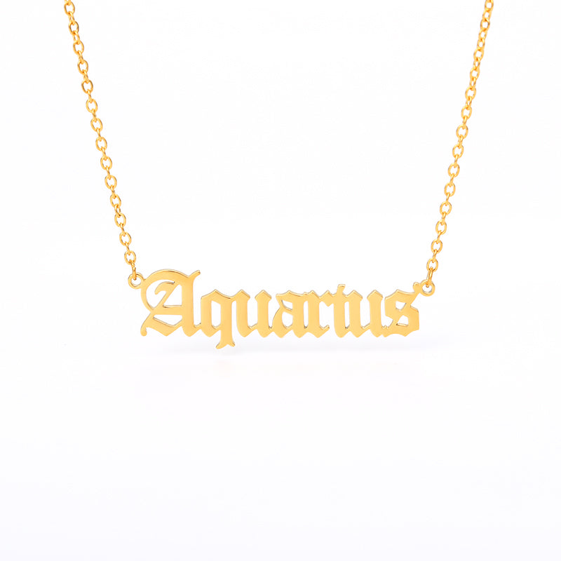 Old English Zodiac Name Necklace