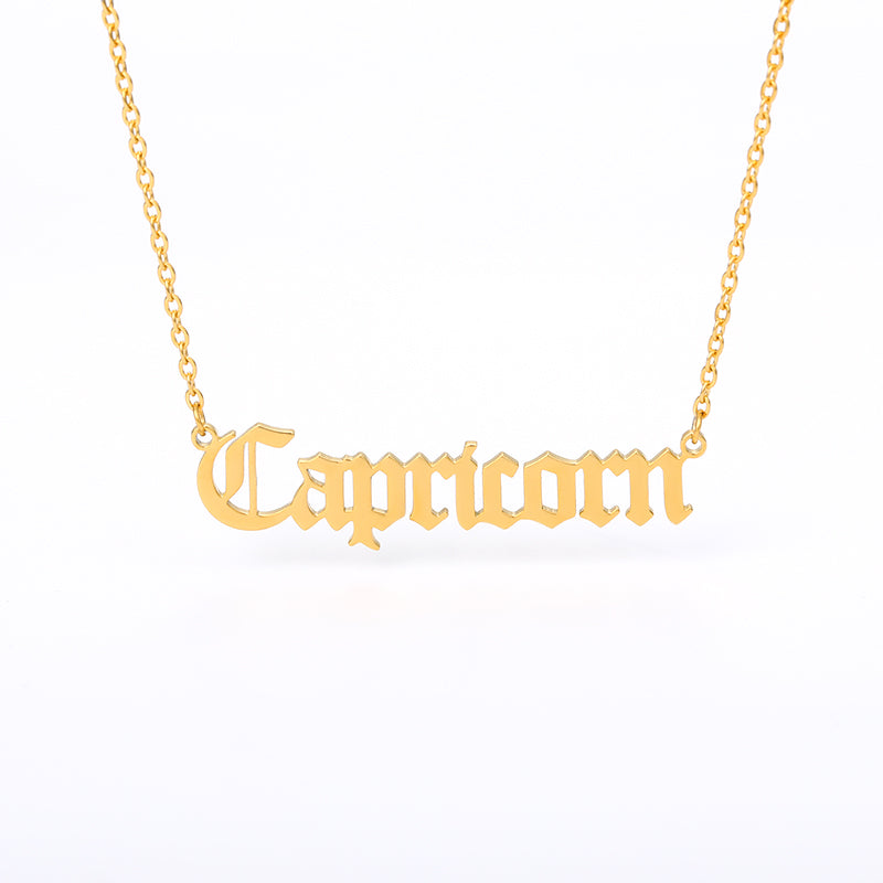 Old English Zodiac Name Necklace