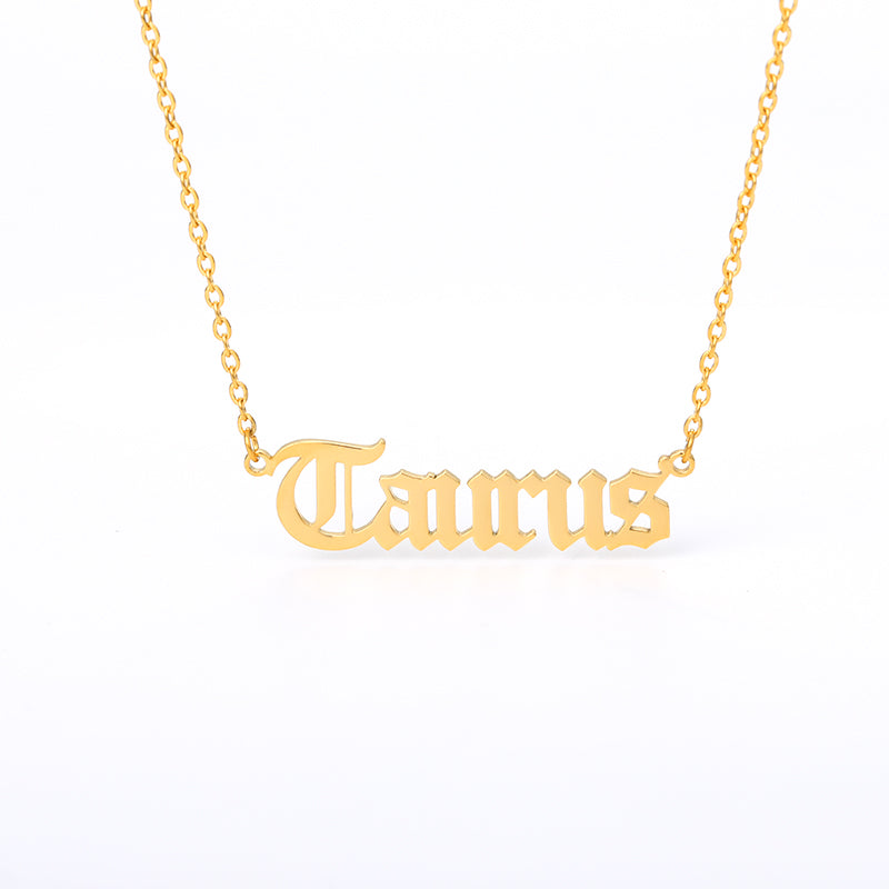 Old English Zodiac Name Necklace