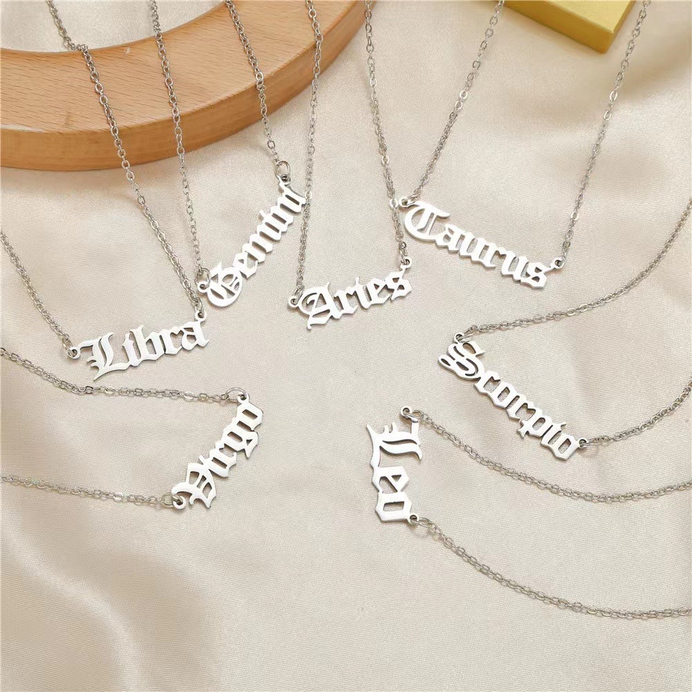 Old English Zodiac Name Necklace