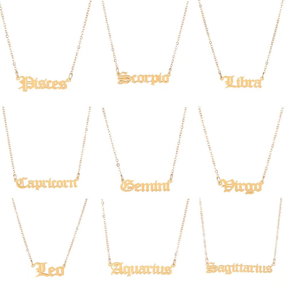 Old English Zodiac Name Necklace